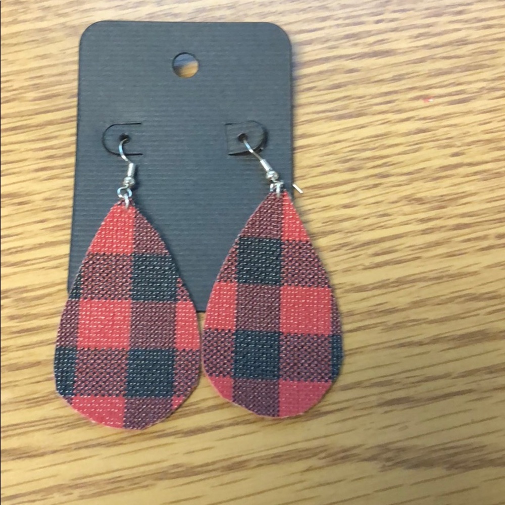 Vegan faux leather buffalo plaid earrings!